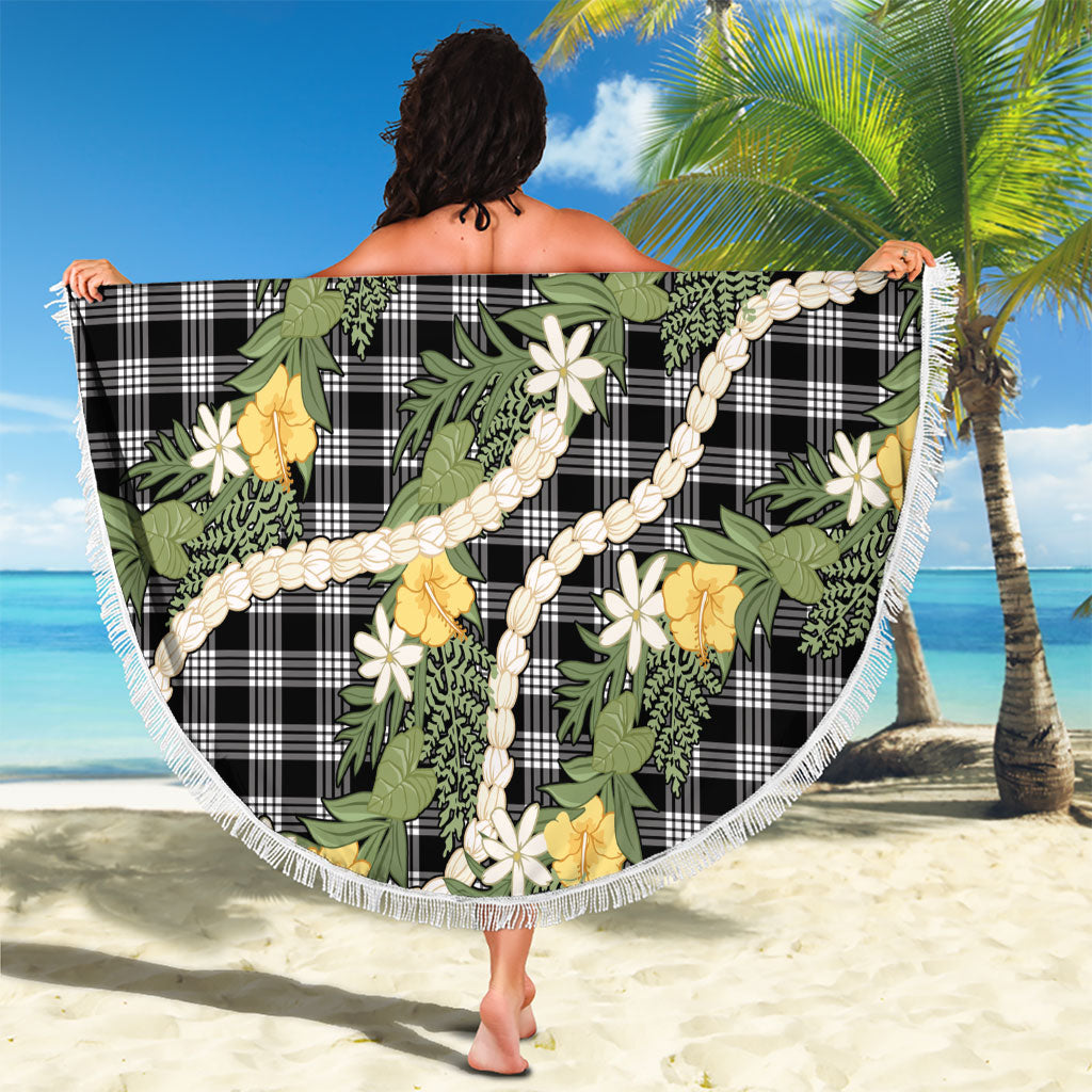 Aloha Puakenikeni Anthurium Pikake Lei Beach Blanket Black Hawaiian Palaka Pattern