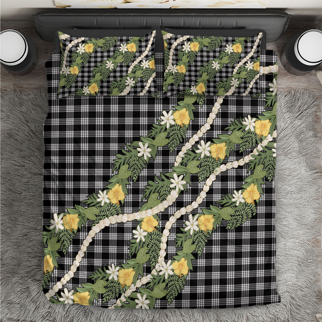 Aloha Puakenikeni Anthurium Pikake Lei Bedding Set Black Hawaiian Palaka Pattern