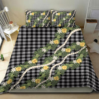 Aloha Puakenikeni Anthurium Pikake Lei Bedding Set Black Hawaiian Palaka Pattern