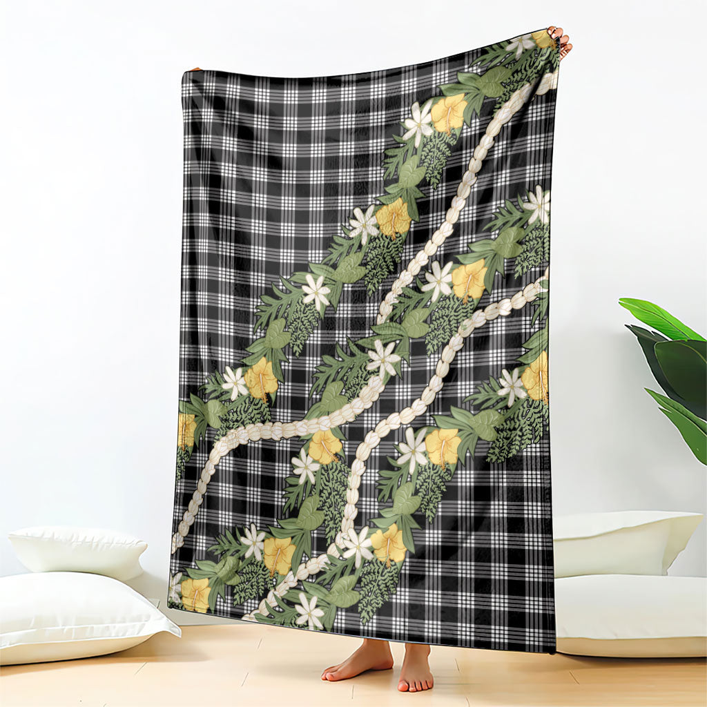 Aloha Puakenikeni Anthurium Pikake Lei Blanket Black Hawaiian Palaka Pattern