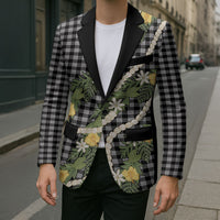 Aloha Puakenikeni Anthurium Pikake Lei Blazer Black Hawaiian Palaka Pattern