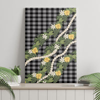 Aloha Puakenikeni Anthurium Pikake Lei Canvas Wall Art Black Hawaiian Palaka Pattern LT9 - Polynesian Pride