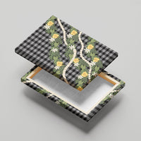 Aloha Puakenikeni Anthurium Pikake Lei Canvas Wall Art Black Hawaiian Palaka Pattern LT9 - Polynesian Pride