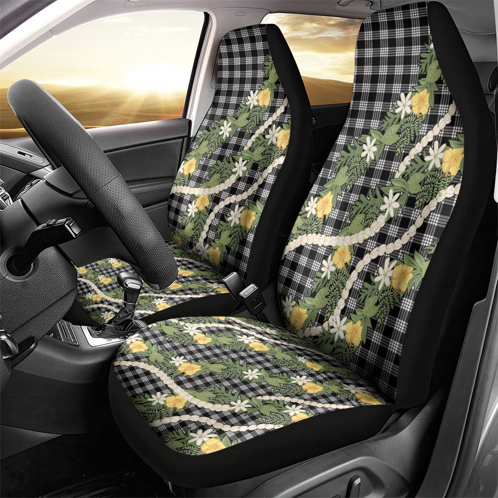 Aloha Puakenikeni Anthurium Pikake Lei Car Seat Cover Black Hawaiian Palaka Pattern LT9 - Polynesian Pride