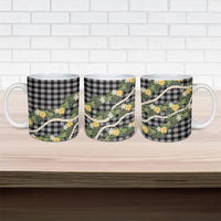 Aloha Puakenikeni Anthurium Pikake Lei Ceramic Mug Black Hawaiian Palaka Pattern