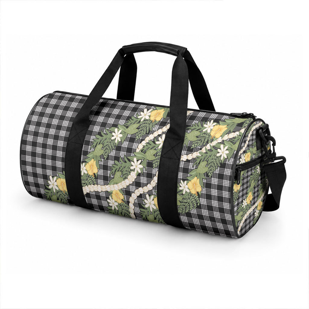 Aloha Puakenikeni Anthurium Pikake Lei Duffle Bag Black Hawaiian Palaka Pattern LT9 - Polynesian Pride