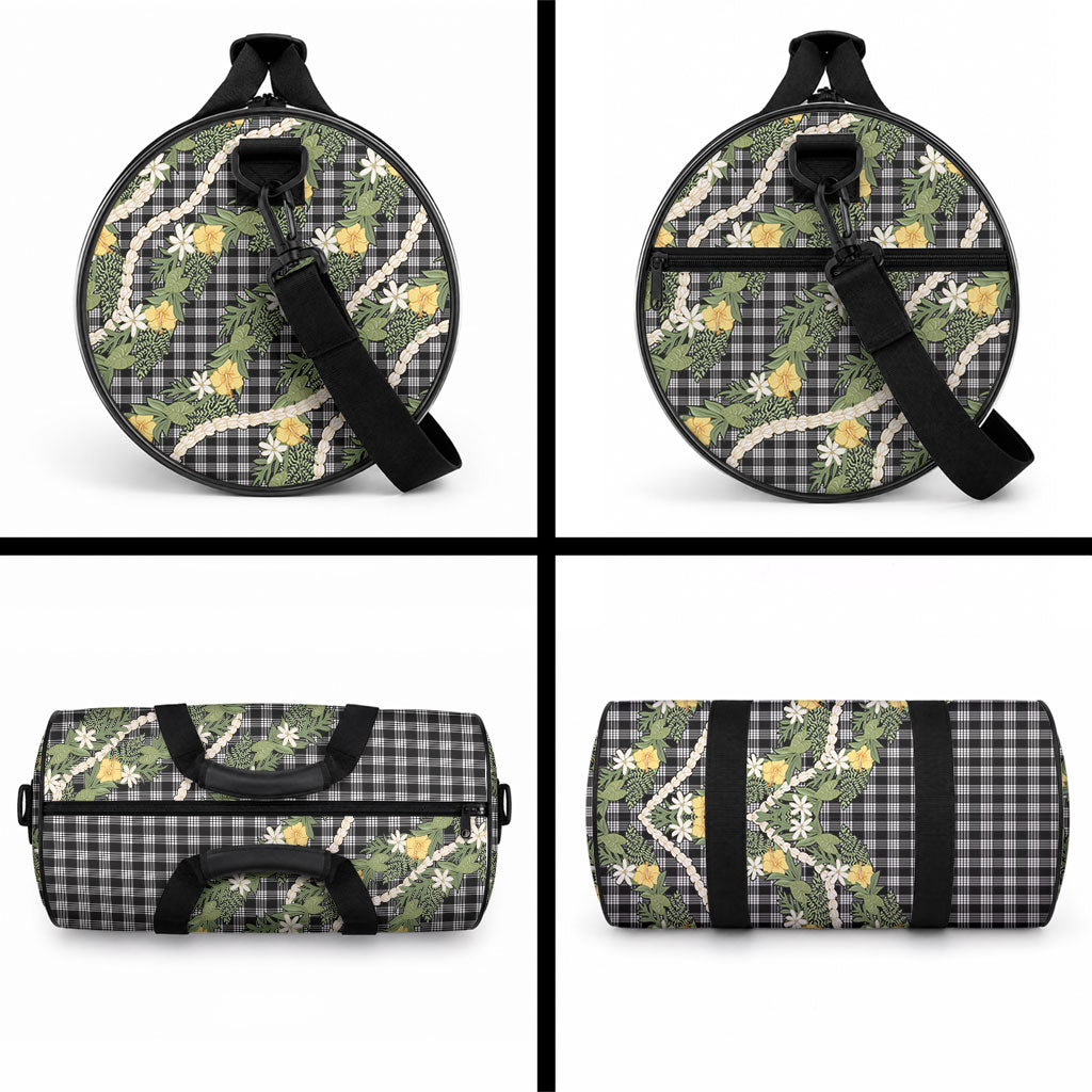 Aloha Puakenikeni Anthurium Pikake Lei Duffle Bag Black Hawaiian Palaka Pattern LT9 - Polynesian Pride