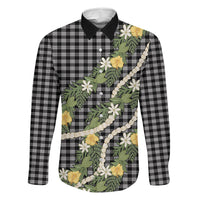 Aloha Puakenikeni Anthurium Pikake Lei Family Matching Long Sleeve Bodycon Dress and Hawaiian Shirt Black Hawaiian Palaka Pattern LT9 Dad's Shirt - Long Sleeve Black - Polynesian Pride