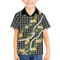 Aloha Puakenikeni Anthurium Pikake Lei Family Matching Mermaid Dress and Hawaiian Shirt Black Hawaiian Palaka Pattern LT9 Son's Shirt Black - Polynesian Pride
