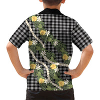Aloha Puakenikeni Anthurium Pikake Lei Family Matching Off The Shoulder Long Sleeve Dress and Hawaiian Shirt Black Hawaiian Palaka Pattern LT9 - Polynesian Pride