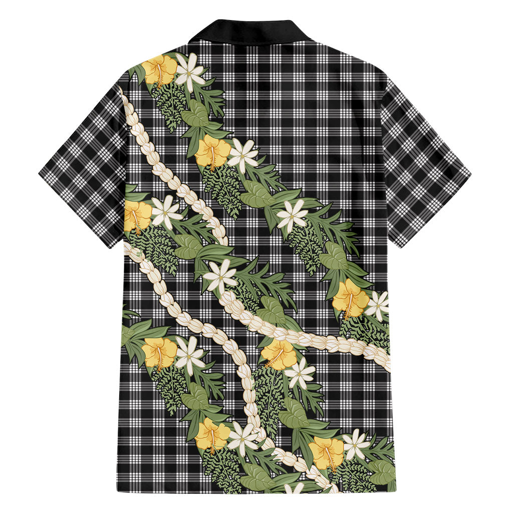Aloha Puakenikeni Anthurium Pikake Lei Family Matching Off Shoulder Short Dress and Hawaiian Shirt Black Hawaiian Palaka Pattern LT9 - Polynesian Pride