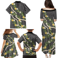 Aloha Puakenikeni Anthurium Pikake Lei Family Matching Puletasi and Hawaiian Shirt Black Hawaiian Palaka Pattern