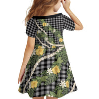 Aloha Puakenikeni Anthurium Pikake Lei Family Matching Short Sleeve Bodycon Dress and Hawaiian Shirt Black Hawaiian Palaka Pattern LT9 - Polynesian Pride