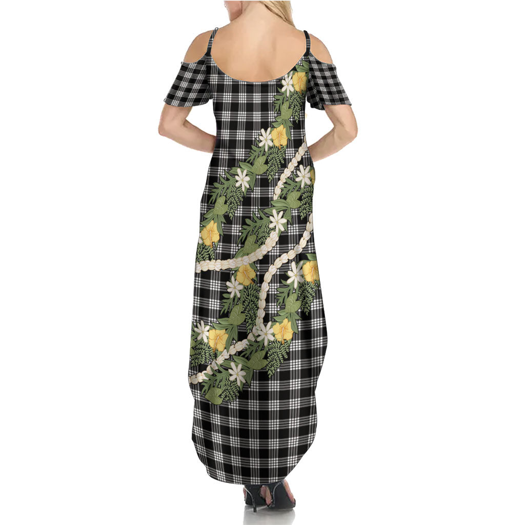 Aloha Puakenikeni Anthurium Pikake Lei Family Matching Summer Maxi Dress and Hawaiian Shirt Black Hawaiian Palaka Pattern LT9 - Polynesian Pride