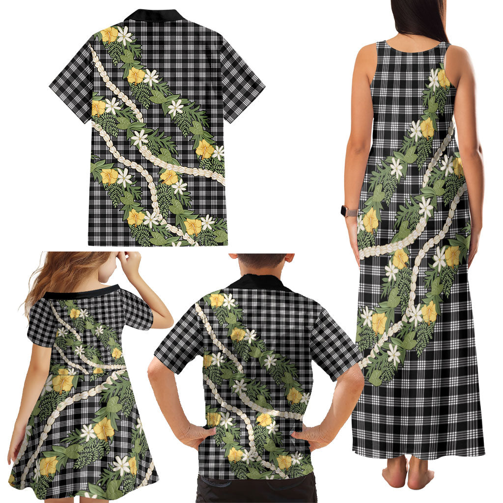 Aloha Puakenikeni Anthurium Pikake Lei Family Matching Tank Maxi Dress and Hawaiian Shirt Black Hawaiian Palaka Pattern LT9 - Polynesian Pride