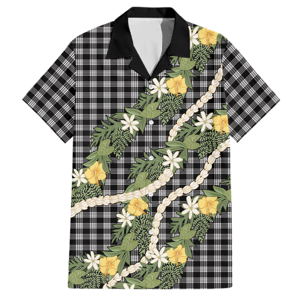 Aloha Puakenikeni Anthurium Pikake Lei Family Matching Tank Maxi Dress and Hawaiian Shirt Black Hawaiian Palaka Pattern LT9 Dad's Shirt - Short Sleeve Black - Polynesian Pride