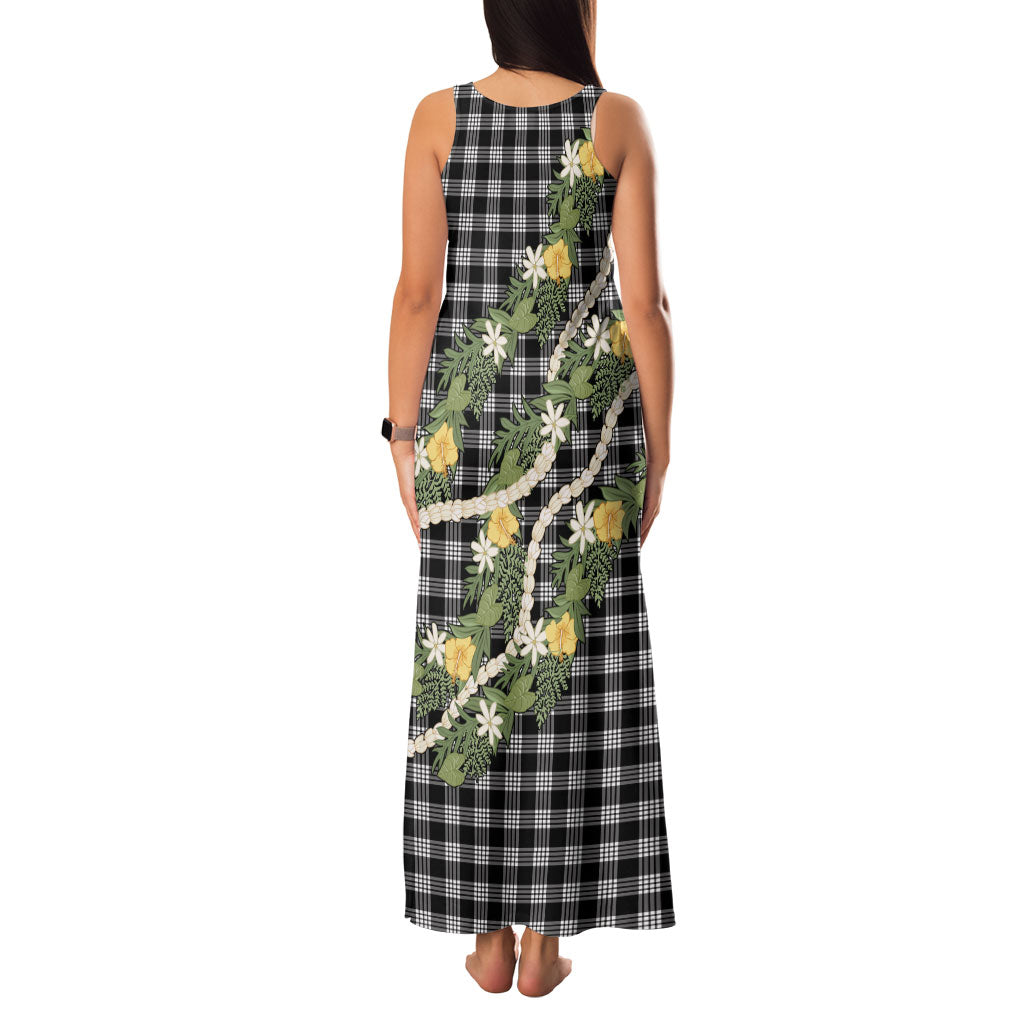 Aloha Puakenikeni Anthurium Pikake Lei Family Matching Tank Maxi Dress and Hawaiian Shirt Black Hawaiian Palaka Pattern LT9 - Polynesian Pride