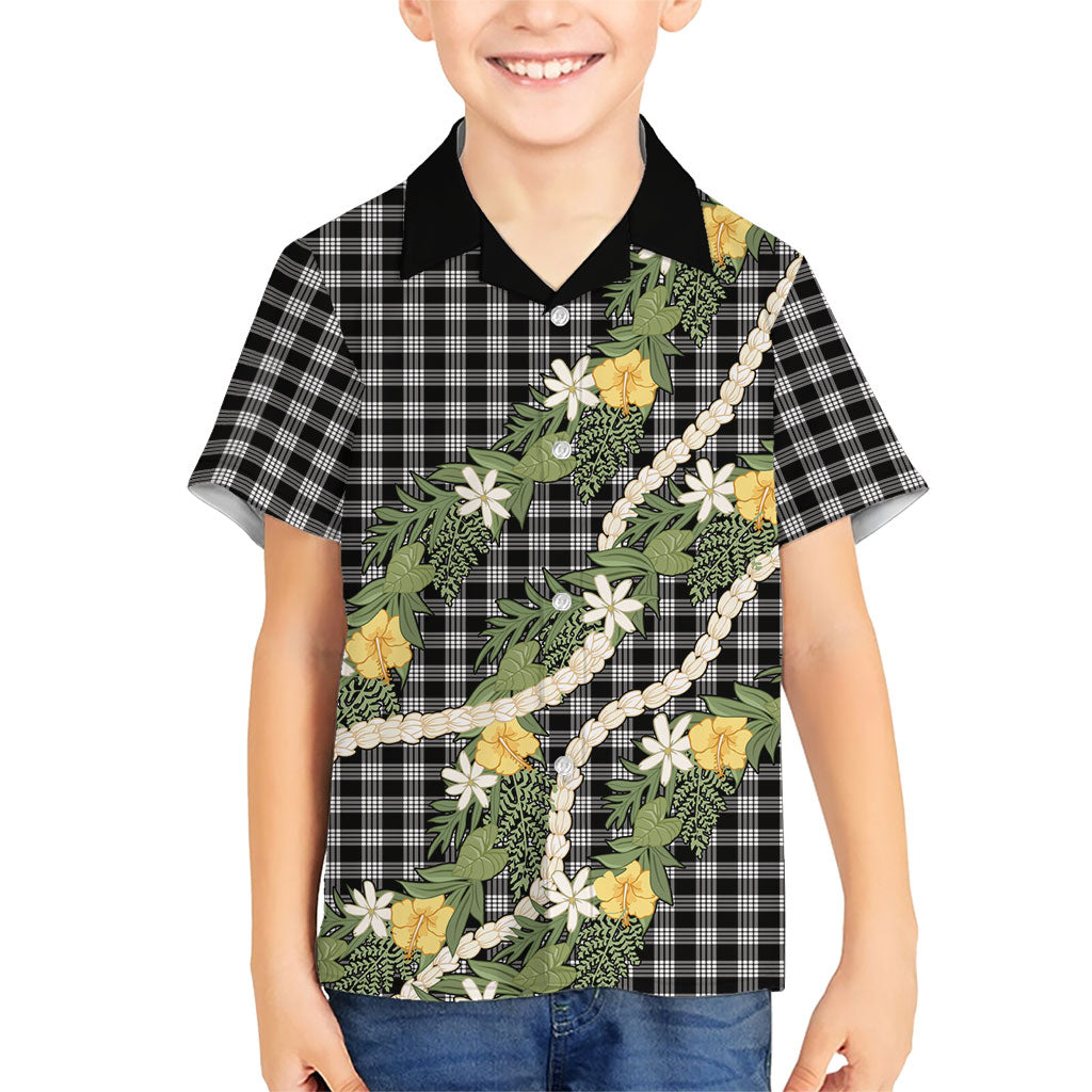 Aloha Puakenikeni Anthurium Pikake Lei Family Matching Tank Maxi Dress and Hawaiian Shirt Black Hawaiian Palaka Pattern LT9 Son's Shirt Black - Polynesian Pride