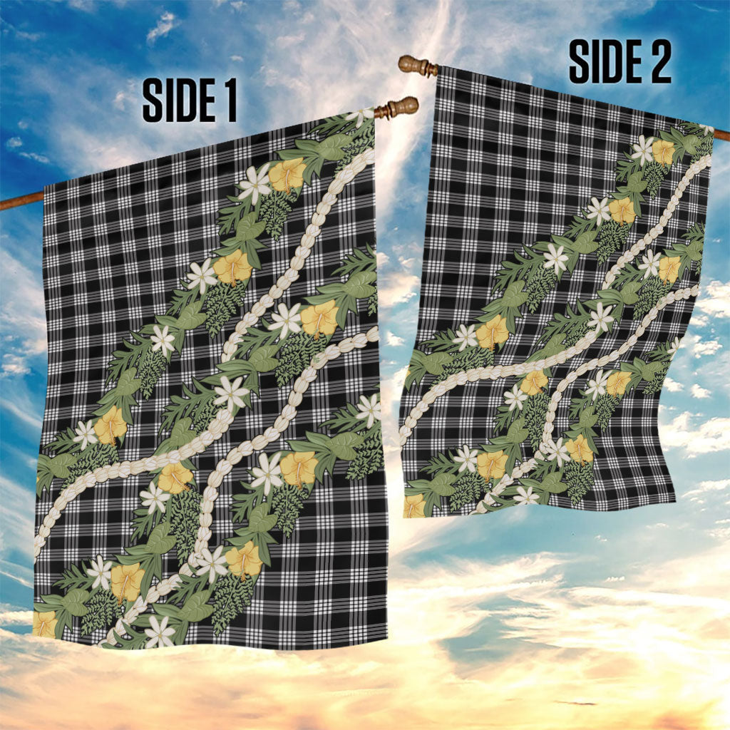 Aloha Puakenikeni Anthurium Pikake Lei Garden Flag Black Hawaiian Palaka Pattern