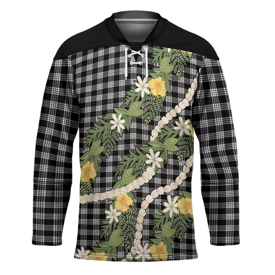 Aloha Puakenikeni Anthurium Pikake Lei Hockey Jersey Black Hawaiian Palaka Pattern