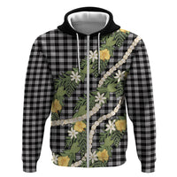 Aloha Puakenikeni Anthurium Pikake Lei Hoodie Black Hawaiian Palaka Pattern