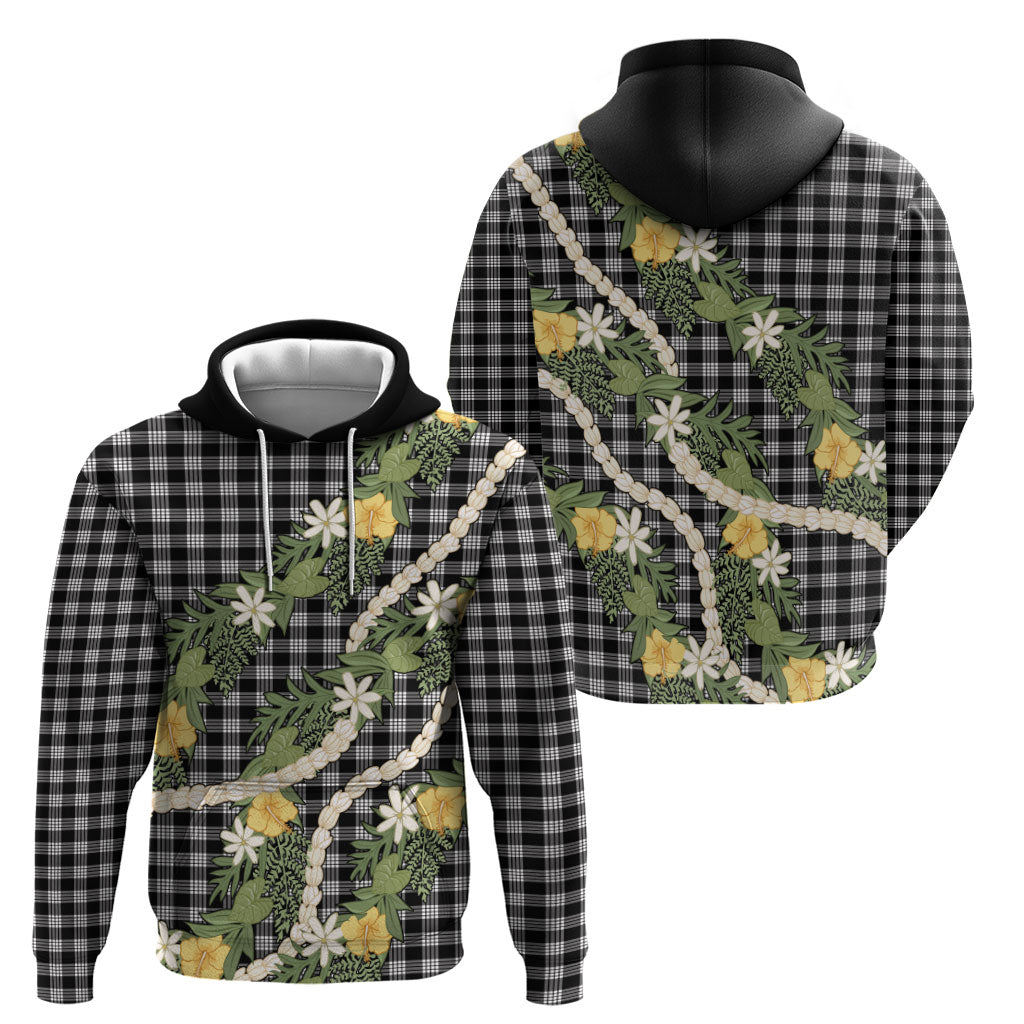 Aloha Puakenikeni Anthurium Pikake Lei Hoodie Black Hawaiian Palaka Pattern