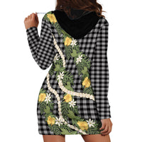 Aloha Puakenikeni Anthurium Pikake Lei Hoodie Dress Black Hawaiian Palaka Pattern