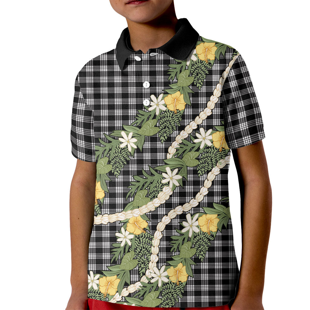 Aloha Puakenikeni Anthurium Pikake Lei Kid Polo Shirt Black Hawaiian Palaka Pattern
