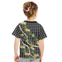 Aloha Puakenikeni Anthurium Pikake Lei Kid T Shirt Black Hawaiian Palaka Pattern