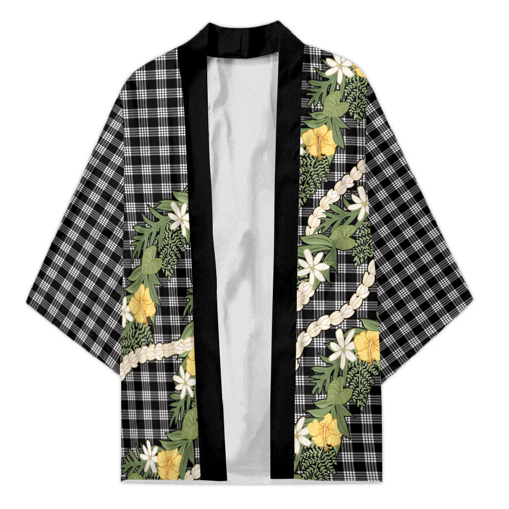 Aloha Puakenikeni Anthurium Pikake Lei Kimono Black Hawaiian Palaka Pattern