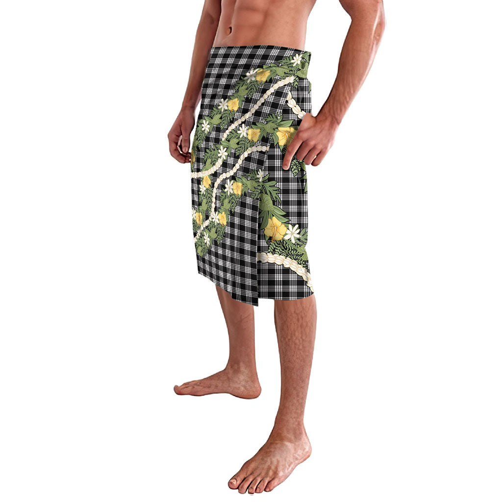 Aloha Puakenikeni Anthurium Pikake Lei Lavalava Black Hawaiian Palaka Pattern