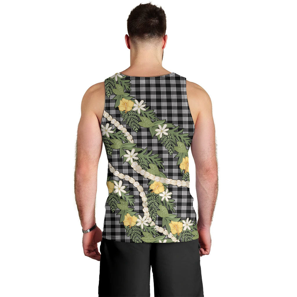 Aloha Puakenikeni Anthurium Pikake Lei Men Tank Top Black Hawaiian Palaka Pattern