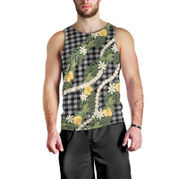 Aloha Puakenikeni Anthurium Pikake Lei Men Tank Top Black Hawaiian Palaka Pattern