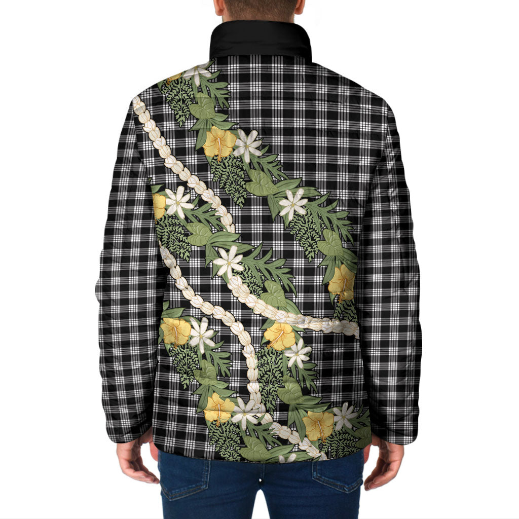 Aloha Puakenikeni Anthurium Pikake Lei Padded Jacket Black Hawaiian Palaka Pattern