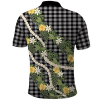 Aloha Puakenikeni Anthurium Pikake Lei Polo Shirt Black Hawaiian Palaka Pattern