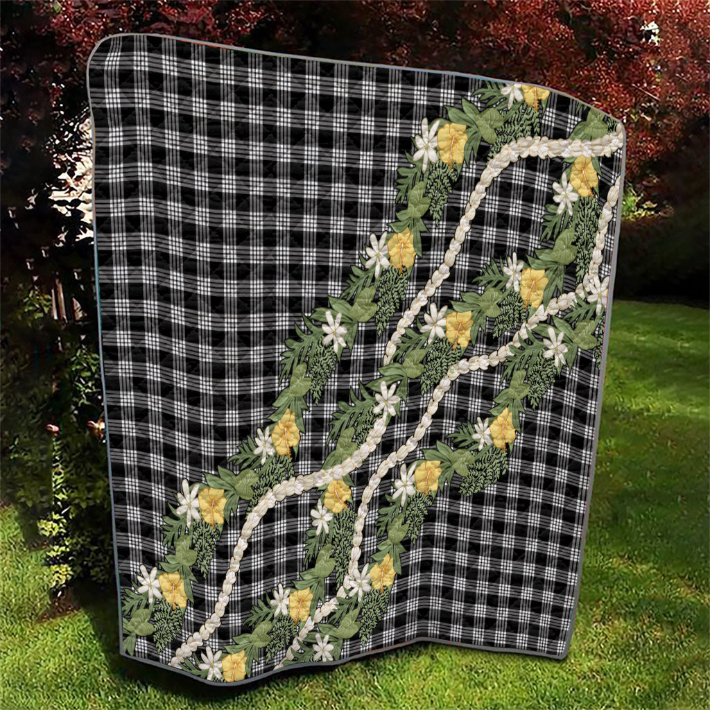 Aloha Puakenikeni Anthurium Pikake Lei Quilt Black Hawaiian Palaka Pattern