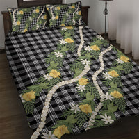 Aloha Puakenikeni Anthurium Pikake Lei Quilt Bed Set Black Hawaiian Palaka Pattern