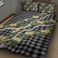 Aloha Puakenikeni Anthurium Pikake Lei Quilt Bed Set Black Hawaiian Palaka Pattern