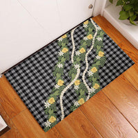 Aloha Puakenikeni Anthurium Pikake Lei Rubber Doormat Black Hawaiian Palaka Pattern