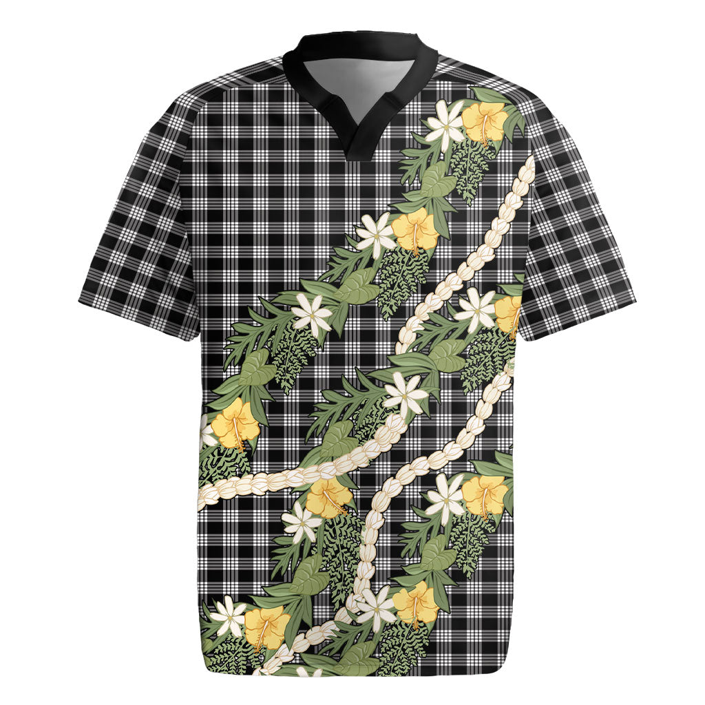 Aloha Puakenikeni Anthurium Pikake Lei Rugby Jersey Black Hawaiian Palaka Pattern