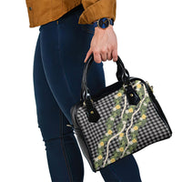 Aloha Puakenikeni Anthurium Pikake Lei Shoulder Handbag Black Hawaiian Palaka Pattern