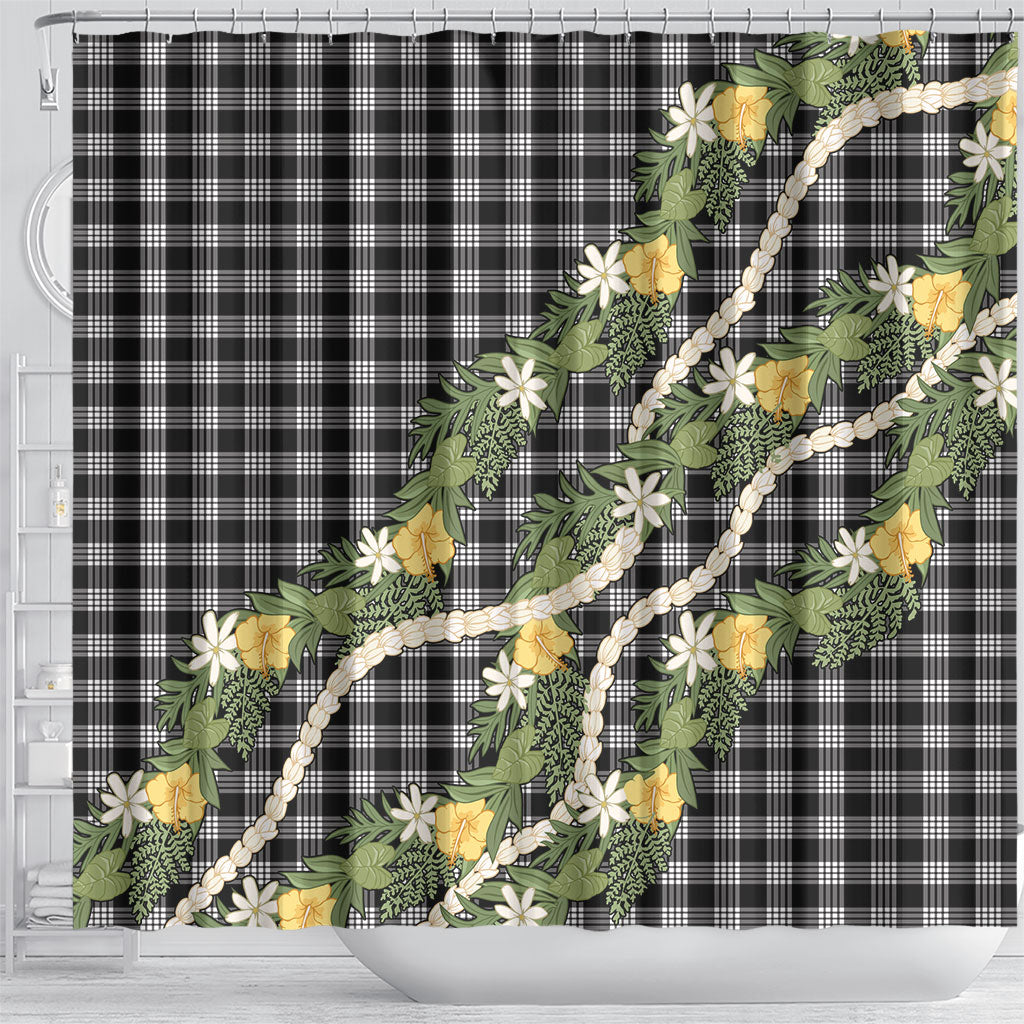 Aloha Puakenikeni Anthurium Pikake Lei Shower Curtain Black Hawaiian Palaka Pattern