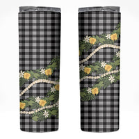 Aloha Puakenikeni Anthurium Pikake Lei Skinny Tumbler Black Hawaiian Palaka Pattern