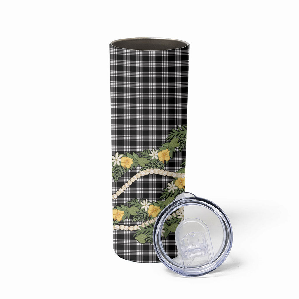 Aloha Puakenikeni Anthurium Pikake Lei Skinny Tumbler Black Hawaiian Palaka Pattern