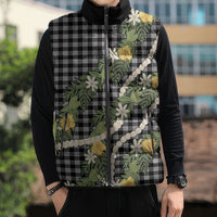 Aloha Puakenikeni Anthurium Pikake Lei Sleeveless Puffer Jacket Black Hawaiian Palaka Pattern
