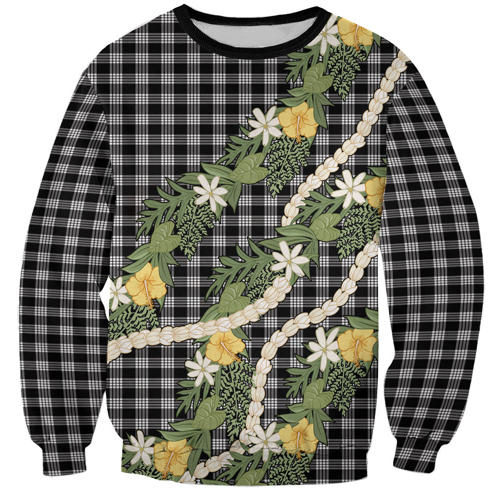 Aloha Puakenikeni Anthurium Pikake Lei Sweatshirt Black Hawaiian Palaka Pattern