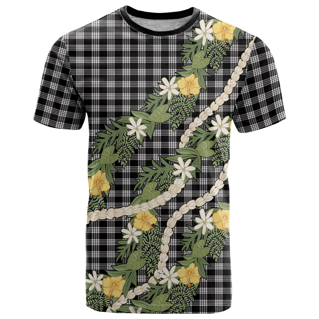 Aloha Puakenikeni Anthurium Pikake Lei T Shirt Black Hawaiian Palaka Pattern