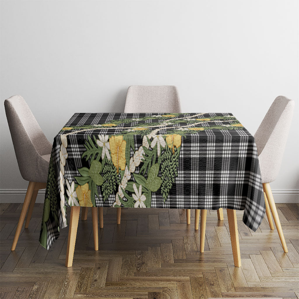 Aloha Puakenikeni Anthurium Pikake Lei Tablecloth Black Hawaiian Palaka Pattern