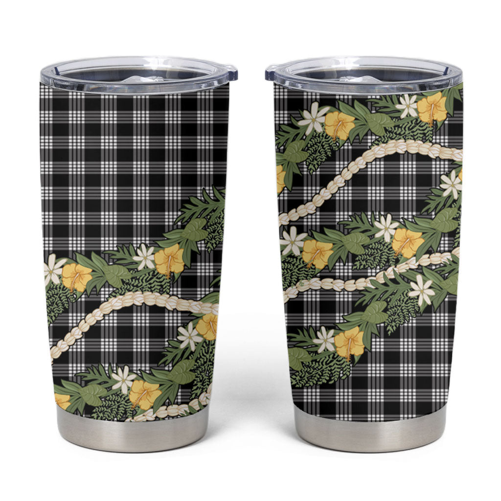 Aloha Puakenikeni Anthurium Pikake Lei Tumbler Cup Black Hawaiian Palaka Pattern