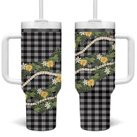 Aloha Puakenikeni Anthurium Pikake Lei Tumbler With Handle Black Hawaiian Palaka Pattern